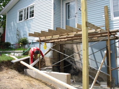 Snap of heavy framing for steps.