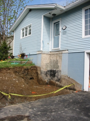 Vertical shot of step removed and hole in bank